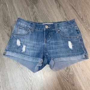 RSQ Distressed Denim Rolled-Hem Shorts - Blue